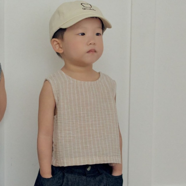 [75-110cm] 輕盈細條紋縐縐無袖上衣 #Columba天鴿座