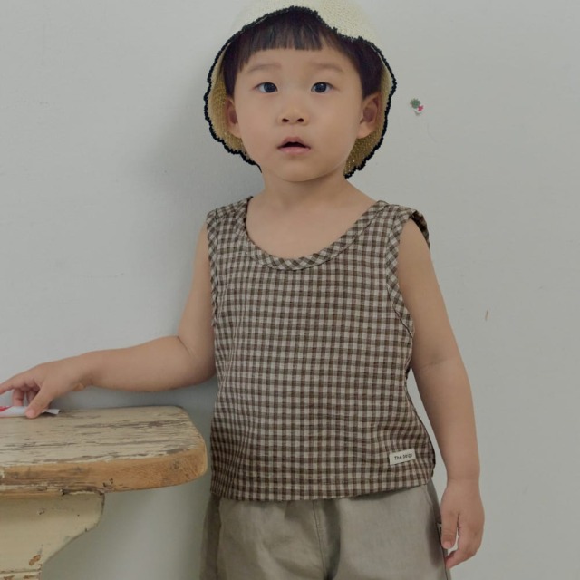 [75-110cm] 小清新格紋透氣無袖上衣 #Columba天鴿座