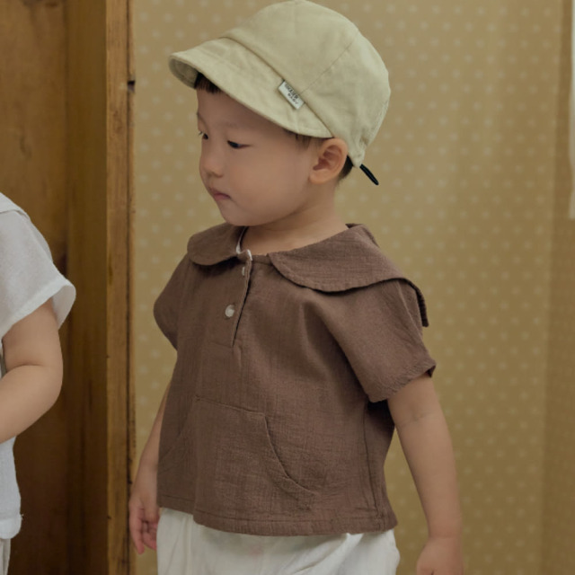 [75-110cm] 可愛圓領口袋棉質短袖上衣 #Columba天鴿座