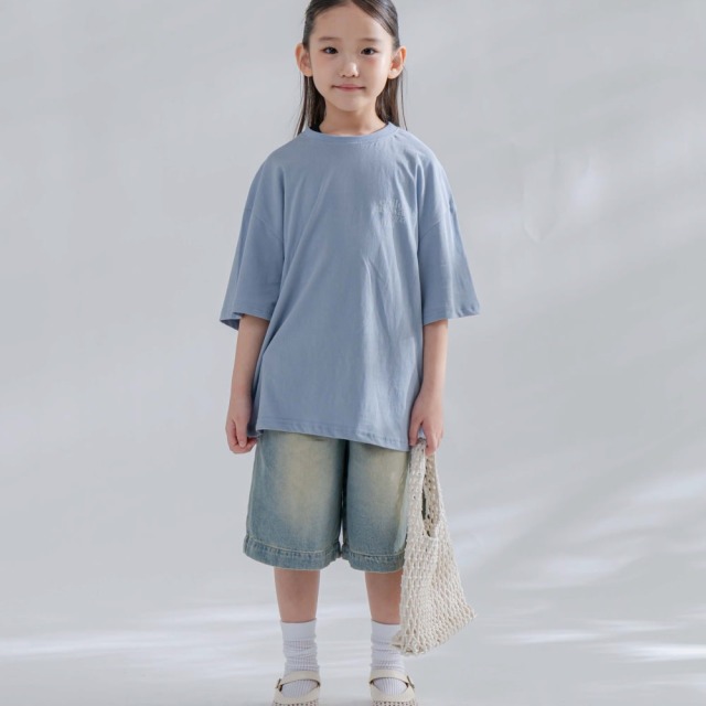 [85-165cm] 復古水洗鬆緊丹寧短褲 #Norma矩尺座
