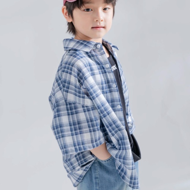 [85-165cm] 韓系復古格紋短袖襯衫 #Norma矩尺座
