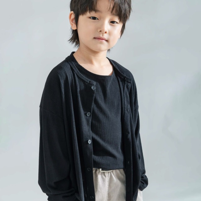 [85-165cm] 韓系簡約坑條圓領開襟外套 #Norma矩尺座