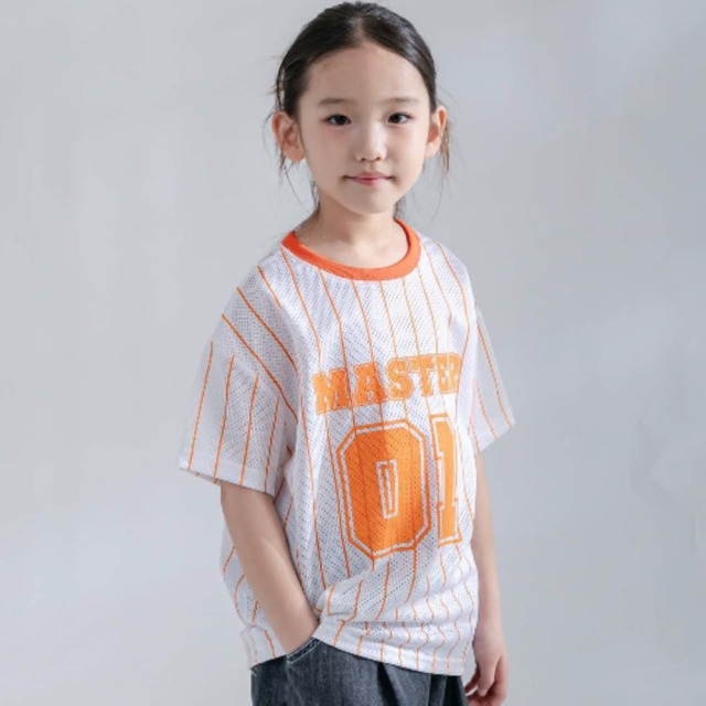 [85-165cm] 美式條紋網眼字母短袖T恤 #Norma矩尺座