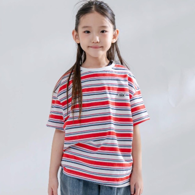 [85-165cm] 美式風格徽章條紋T恤 #Norma矩尺座