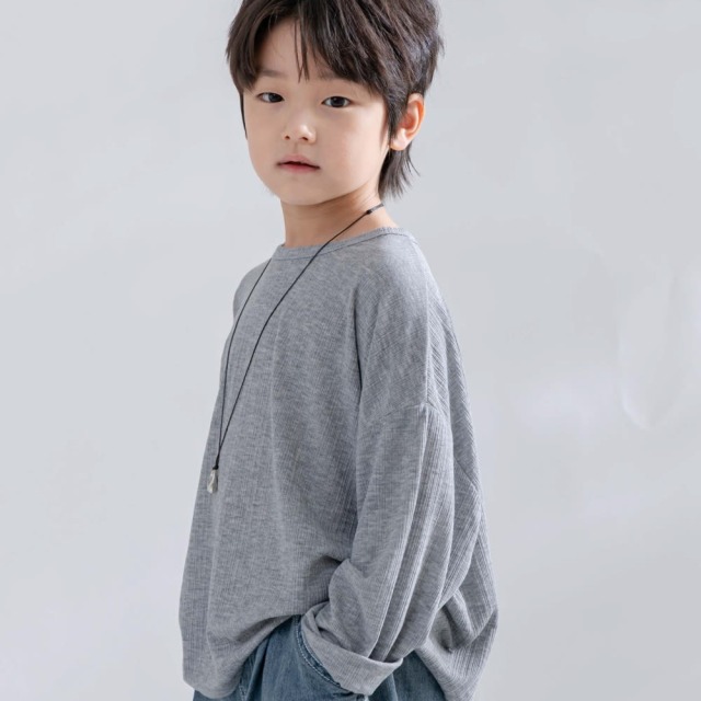 [85-165cm] 韓系簡約坑條長袖T恤 #Norma矩尺座