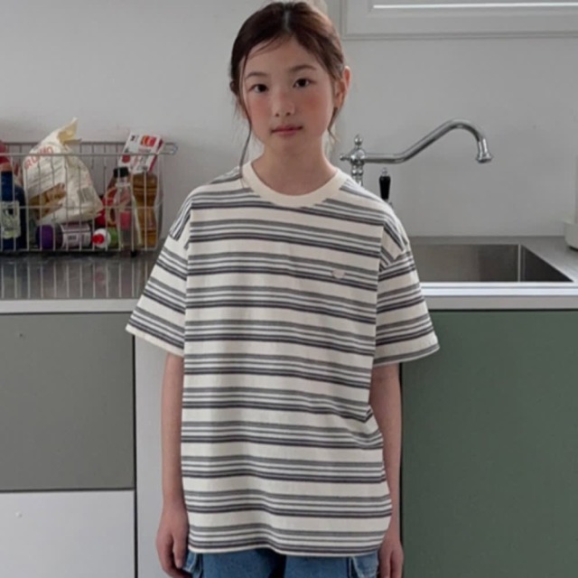 [90-165cm] 經典撞色細條紋短袖T恤 #Eridanus波江座