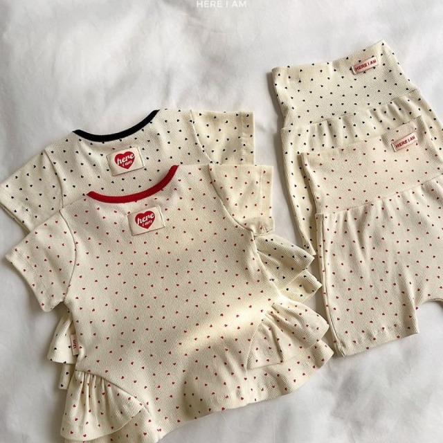 [BEBE] 浪漫滿版愛心荷葉邊短袖居家套裝 #Cetus鯨魚座