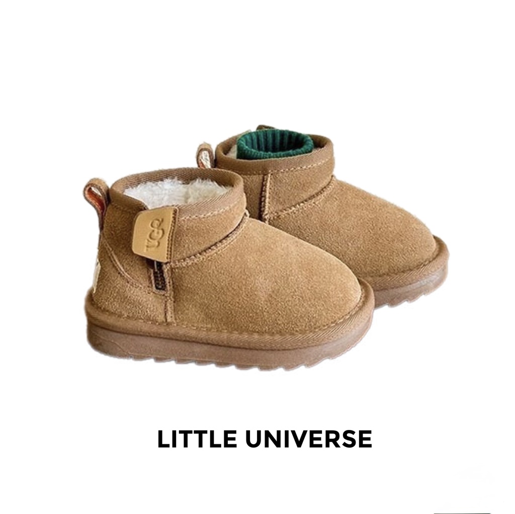 麂皮羊羔絨短筒雪靴（側拉鍊款）