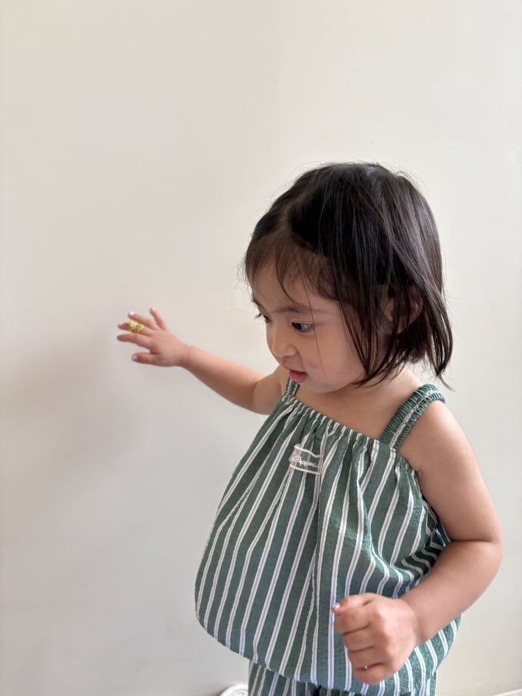 [75-125cm] 復古配色直條紋縮褶細肩帶背心 #Monoceros獨角獸座