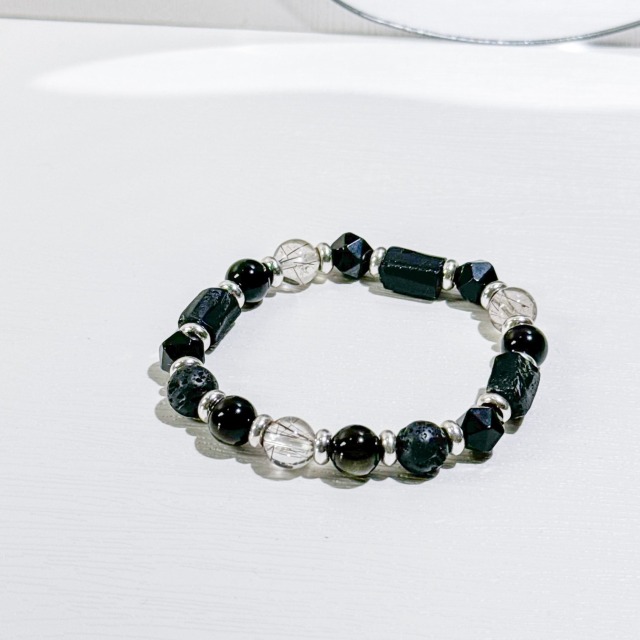 靜曜玄晶｜IA018｜金曜石 黑曜石 黑碧璽 火山岩 黑髮晶  水晶手鍊