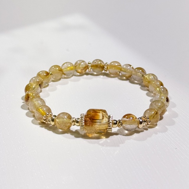 炫彩金鈦｜YA080｜鈦晶 黃水晶 水晶手鍊