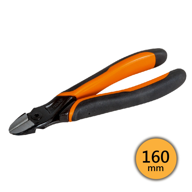 BAHCO 瑞典魚牌 電子斜口鉗 (ERGO™握把, 無復位彈簧) 160mm 長度: 160 mm
鉗口長度: 17.5 mm
最大開口: 2 mm
重量: 170 g
剪切能力 (銅線): Φ3.8 mm
剪切能力 (鐵線): Φ2.5 mm
剪切能力 (鋼琴線): Φ2.0 mm 2101G-160IPD