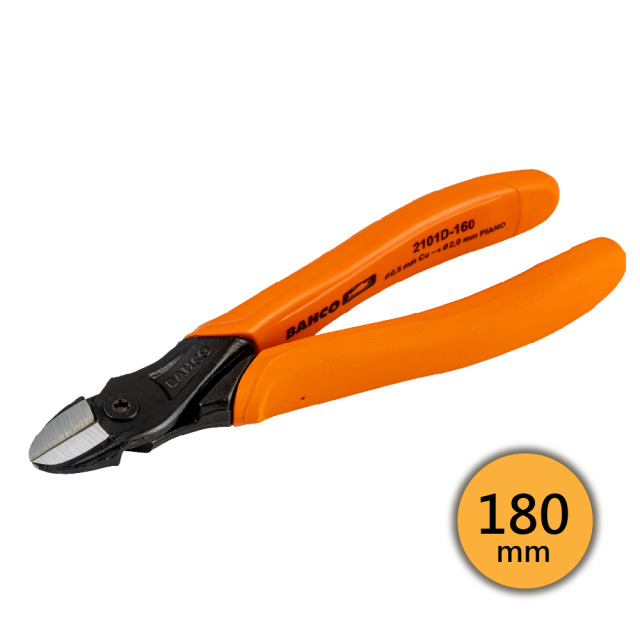 BAHCO 瑞典魚牌 電子斜口鉗 180mm 長度: 180 mm
鉗口長度: 20 mm
最大開口: 2 mm
重量: 230 g
剪切能力 (銅線): Φ4.0 mm
剪切能力 (鐵線): Φ2.7 mm
剪切能力 (鋼琴線): Φ2.3 mm 2101D-180