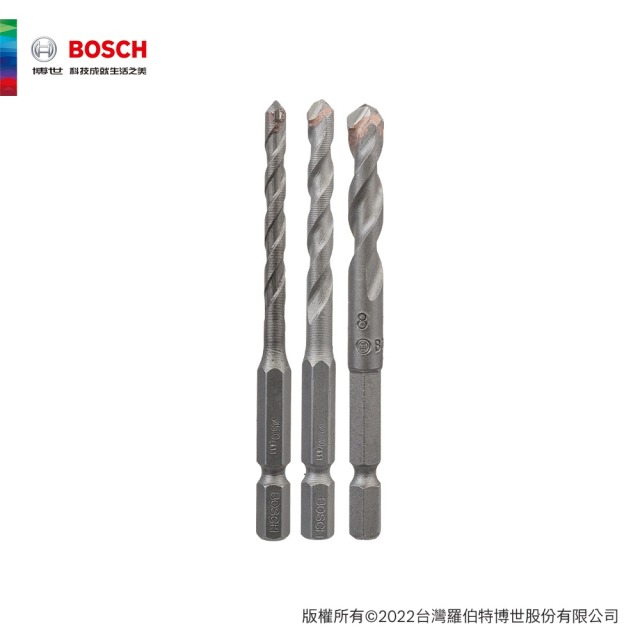 BOSCH 博世 3件組六角柄鎢鋼磁磚鑽頭組_5/6/8 mm 鎢鋼六角柄 3件組