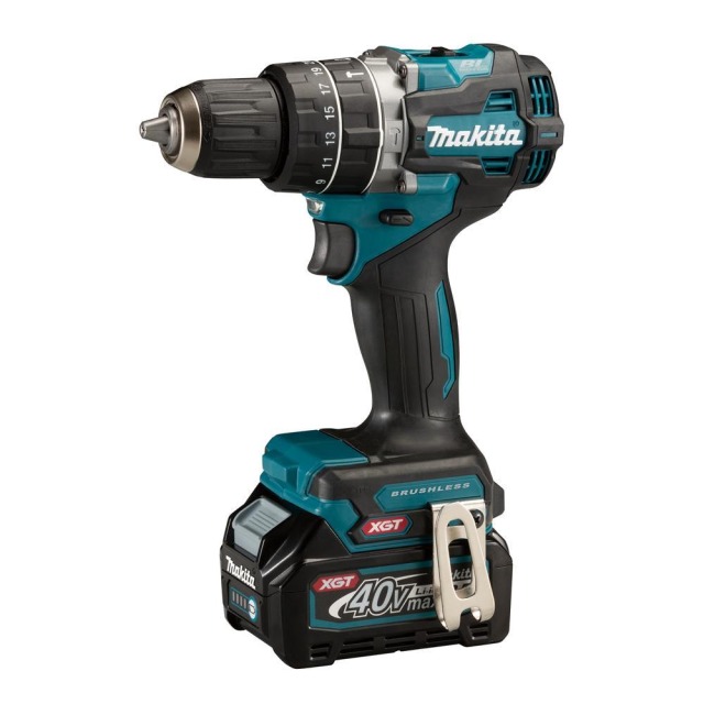 MAKITA 牧田 40V無刷震動起子電鑽 2.5Ah雙電組 產品規格表
工作能力	鑽孔能力：石工 - 13mm鐵工 - 13mm木工 - 木螺鑽頭 38mm / 自切穴鑽頭 38mm / 孔鋸 51mm緊固能力：木螺絲 - 10 mm x 90 mm機用螺絲  -  M6
打擊數(高/低)ipm	0 - 33,000 / 0 - 9,000
回轉數(高/低)rpm	0 - 2,200 / 0 - 600
扭力(硬質/軟質)N.m	64 / 30
尺寸(長x寬x高)	174 mm
重量	2.0 - 2.6