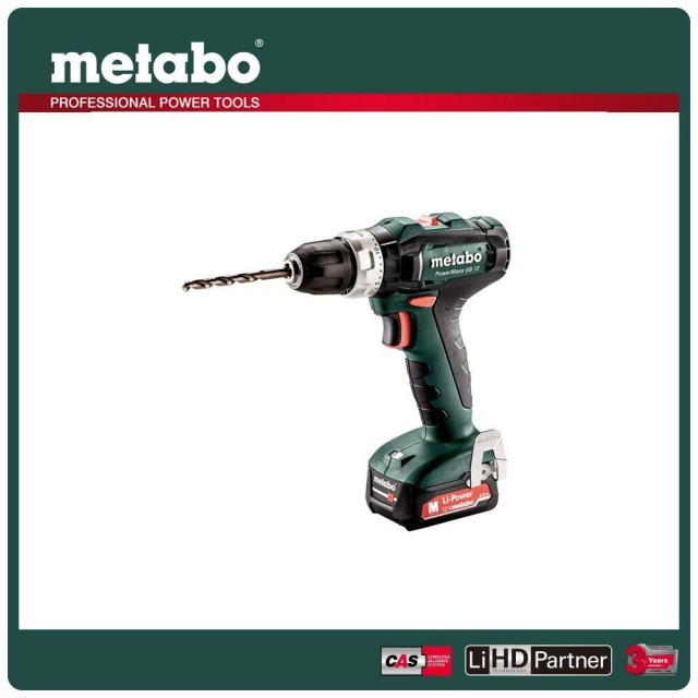 Metabo 美達寶 12V鋰電震動電鑽套組2.0Ah+配件組 PowerMaxx SB 12 SET