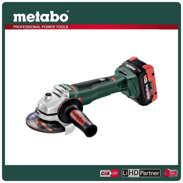 Metabo 美達寶 18V鋰電無刷5”砂輪機-快拆5.5Ah單電套裝組隨附工具袋 WB 18 LTX BL 125 Quick