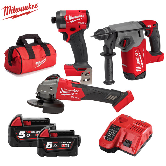 Milwaukee 美沃奇 18V鋰電無碳刷鎚鑽+起子機+砂輪機組合 FH:
額定電壓:DC-18V
空載轉速:0-1330RPM
鎚擊沖擊數:0-4800BPM
衝擊力量:2.7J
鑽孔能力:26mm(水泥)/28mm(木)/13mm(鐵)
機身重量:3kg

FID3:
額定電壓:DC-18V
空載轉速:0-1700/3000/3900RPM
鎚級數:0-1400/3600/4400IPM
最大扭力:226Nm
機身長度:114mm
機身重量:1.05kg

FSAGV100XB:
額定電壓:DC-1