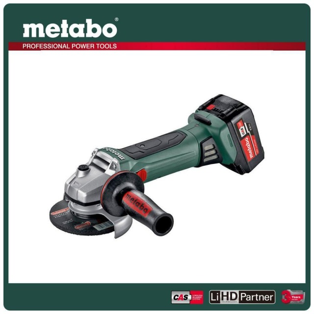 Metabo 美達寶 18V鋰電5”砂輪機-快拆5.5Ah單電套裝組隨附工具袋(W18LTX125Quick) W18LTX125Quick