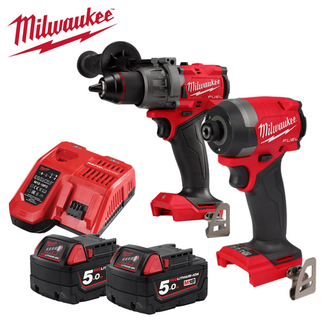 Milwaukee 美沃奇 18V無碳刷衝擊起子機+震動電鑽 5.0Ah雙電組 M18FID3+M18FPD3-502X