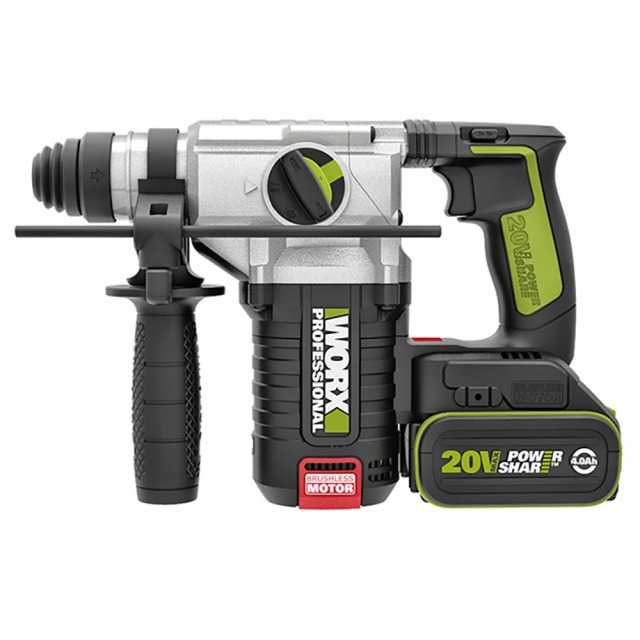 WORX 威克士 20V 24mm 三用鋰電無刷免出力鎚鑽 (WU388) 雙電池套裝組(WU388.5) WU388