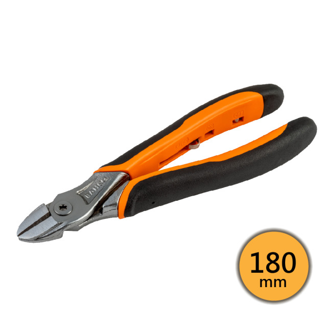 BAHCO 瑞典魚牌 電子斜口鉗 (ERGO™握把, 鎳鉻合金) 180mm 長度: 180 mm
鉗口長度: 20 mm
最大開口: 2 mm
重量: 230 g
剪切能力 (銅線): Φ4.0 mm
剪切能力 (鐵線): Φ2.7 mm
剪切能力 (鋼琴線): Φ2.3 mm 2101GC-180IP