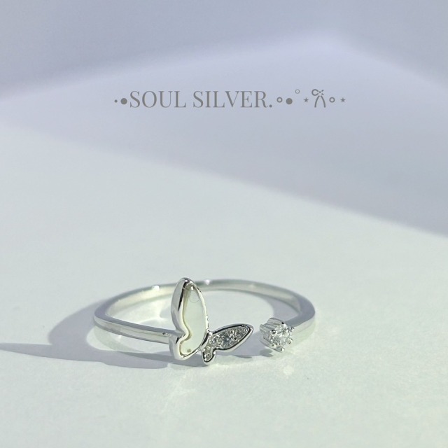 【豐銘嚴選】純銀 貝母蝴蝶鋯石戒