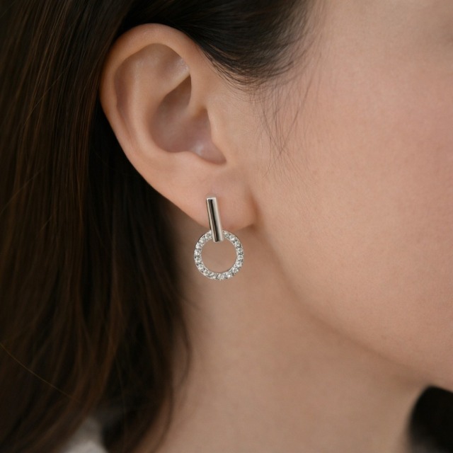 【豐銘嚴選】純銀 微鑲幾和圓圈耳針