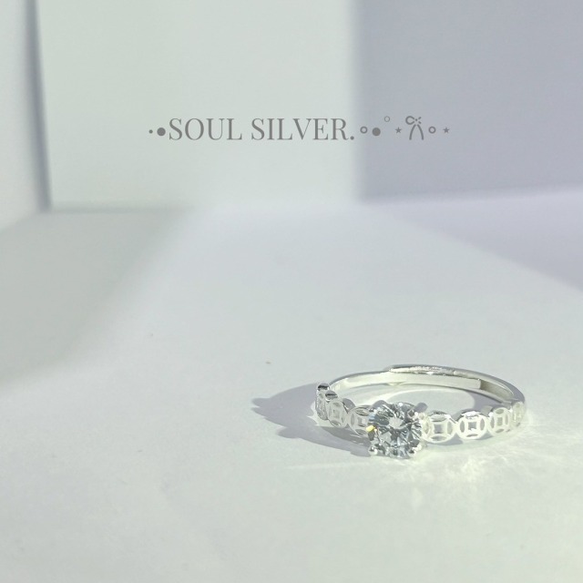 【豐銘嚴選】純銀 單鑽古幣環繞鋯石戒