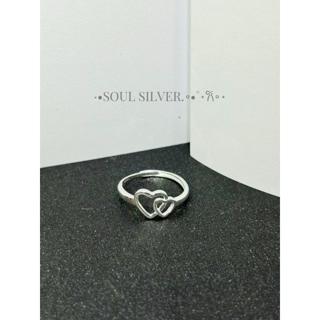 【豐銘嚴選】純銀 亮銀素面心心相惜造型戒