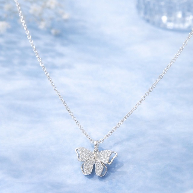 【豐銘嚴選】純銀 雙層滿鑽舞蝶套鍊