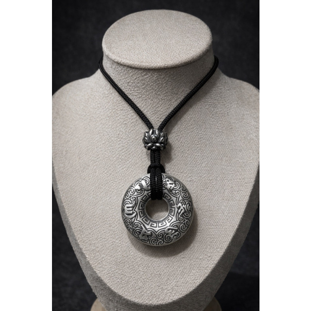 【豐銘嚴選】純銀 綁繩硫化六字箴言心經平安扣墜(空心)