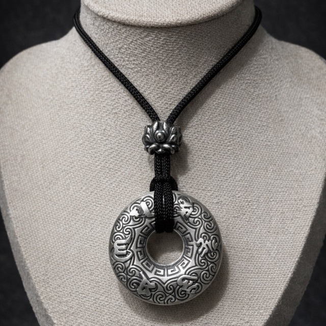 【豐銘嚴選】純銀 綁繩硫化六字箴言心經平安扣墜(空心)