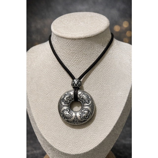 【豐銘嚴選】純銀 綁繩硫化四聖獸平安扣墜