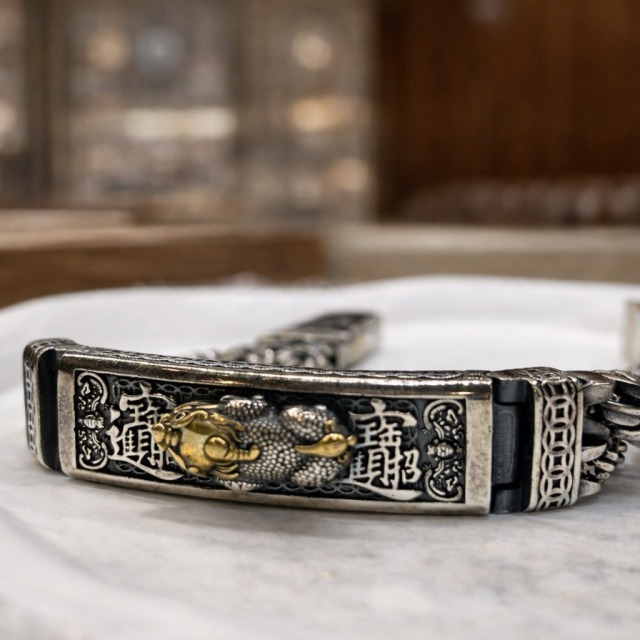 【豐銘嚴選】純銀 立體貔貅雙龍骨馬鞍手鍊