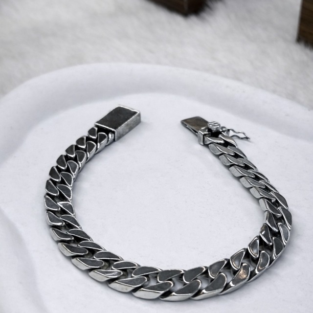 【豐銘嚴選】純銀 古巴龍骨插銷釦硫化手錬