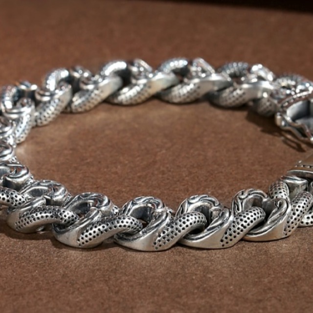 【豐銘嚴選】純銀 藤草紋插銷古巴硫化手錬