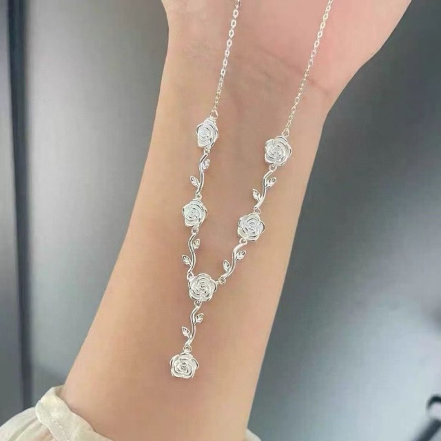 【豐銘嚴選】純銀 日系溫柔玫瑰套鍊