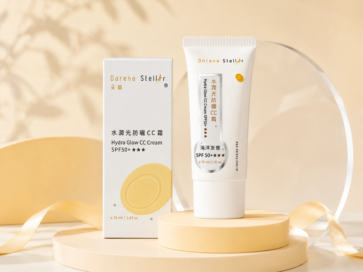 朵韻水潤光防曬 CC 霜 SPF50+★★★ 產品與外盒