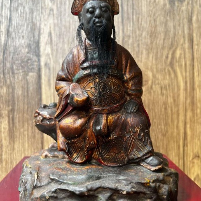 聖土古董武財神趙光明（趙光明）神像最殊勝稀少難得結緣坐黑虎將軍美極完整聖土的神像最感應四川祖廟分靈跟廣天宮ㄧ樣附祖廟香火含底座