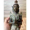 早期老件泰國古銅 侍神像/天神供奉尊 (Thepphanom)｜高約22｜雙手合十虔誠守護｜老銅皮殼 醇厚包漿｜鎮宅護佑-1