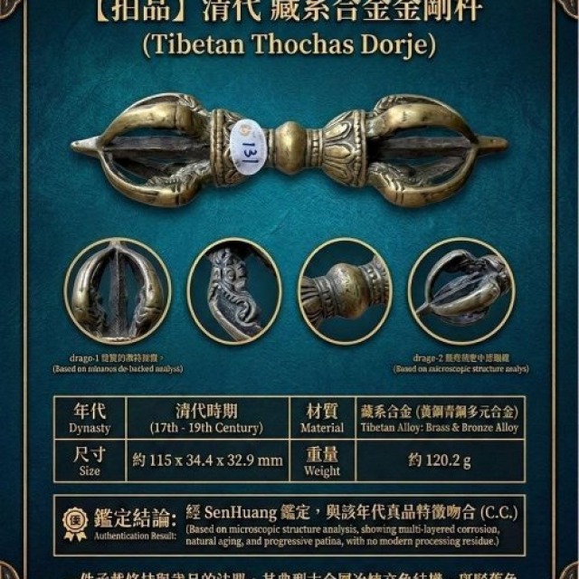 藏傳佛教 密宗五股金剛杵｜多元合金材質、皮殼老到｜附鑑定卡與報告 C.C.等級