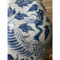 高仿元明青花鳳穿牡丹紋雙耳八方瓶 仿古做舊瓷器 復古茶空間花器 居家擺件-9