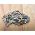 【古玩雅藏】大尺寸 仿古青玉鏤雕神獸玉珮 (約14cm) | 帶鈣化灰皮 龍鳳夔紋 霸氣玉把件 擺件 掛件