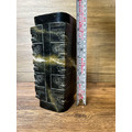 【古玩雅藏】大尺寸 仿古墨玉/黑青玉 玉琮擺件 (約17.5cm) 良渚文化 獸面紋 內圓外方 天圓地方風水鎮宅附天然石紋