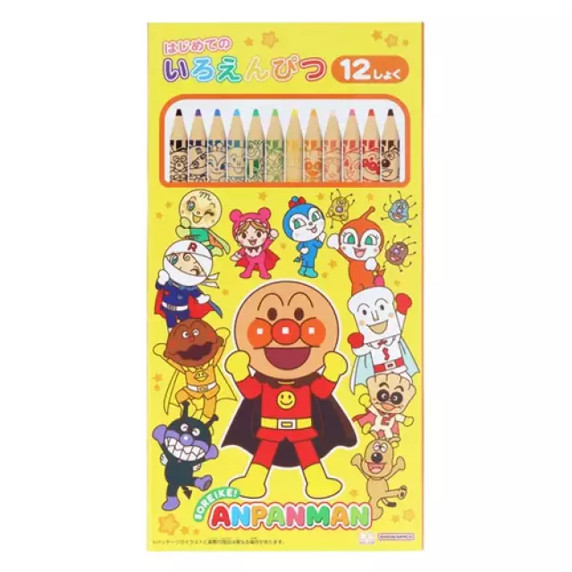 𓂃.◌𓈒𖡼｜JP#麵包超人#文具品：蠟筆十二色兩件組(盒/約9.5×0.9×18.2cm)。