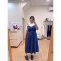 桃心領排扣牛仔長洋裝